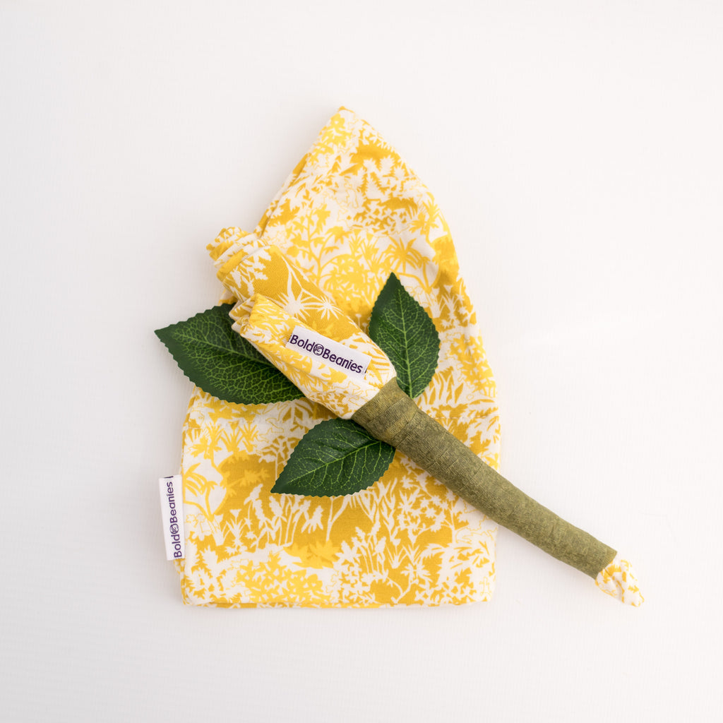 Happy Easter and Fresh Yellow Floral Liberty Print Beanie Hats for Women