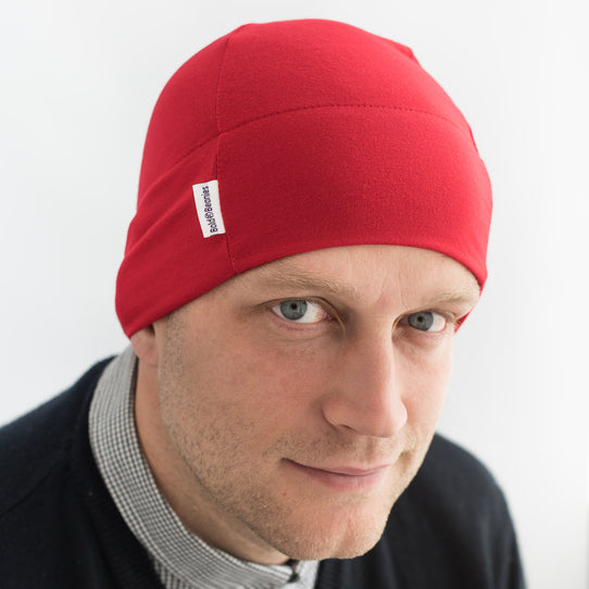 Mens red thin cotton beanie hat breathable comfy