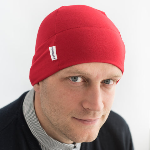 Mens red thin cotton beanie hat breathable comfy