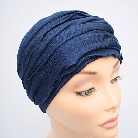 Head Wrap Turban Blue Cotton Ladies Cancer