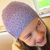 Mauve Blue Flower Liberty Print Girls Cancer Hat