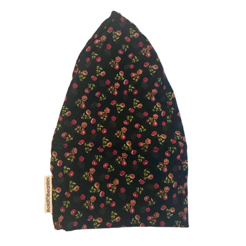 Black Ditsy Floral Chemo Hat