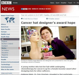 BBC NEWS Cancer Hat Award Article 23rd June 2009