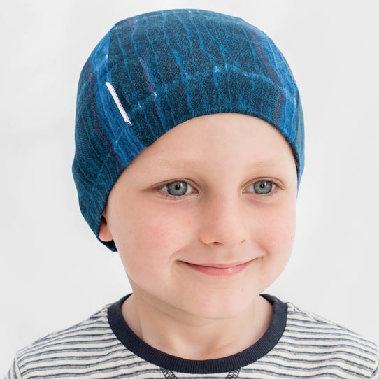 Boys Cancer Hat in Liberty Blue Felix Print