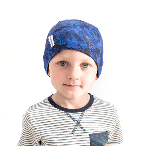 Blue camouflage cotton thin stretchy beanie hat