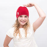 Red velvet bold beanies. Add a white pom pom to make a christmas hat