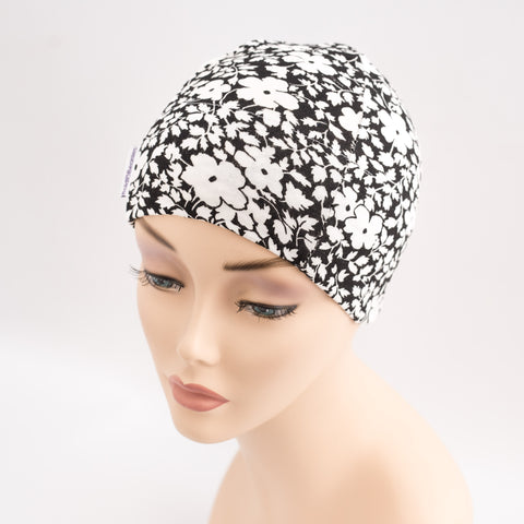 Black White Floral Cotton Hat for Chemotherapy
