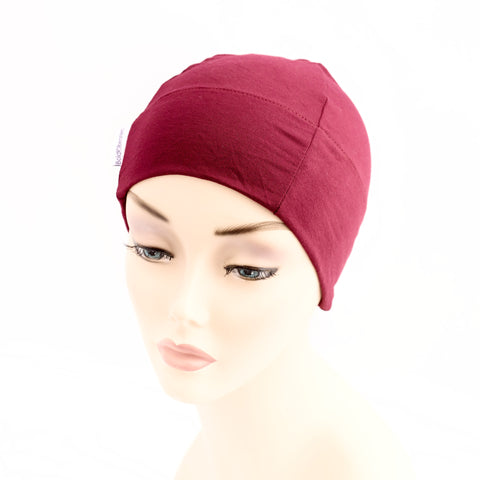 snug silky stretchy breathable hat for bald heads aubergine purple