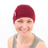 aubergine thin soft beanie cap for cancer chemo alopecia hair loss 