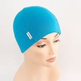 Turquoise plain cotton beanie hat for hair loss