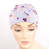 Lilac floral print chemo cap sleep hair loss hat