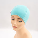 Light turquoise blue cotton stretch hat for the bald