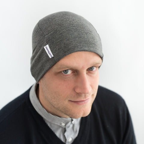 Dark Grey marl cotton comfy beanie hat skull cap