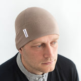 Light brown thin camel cotton mens beanie hat