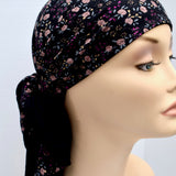 Black Floral Cotton Head Scarf for Women with Cancer