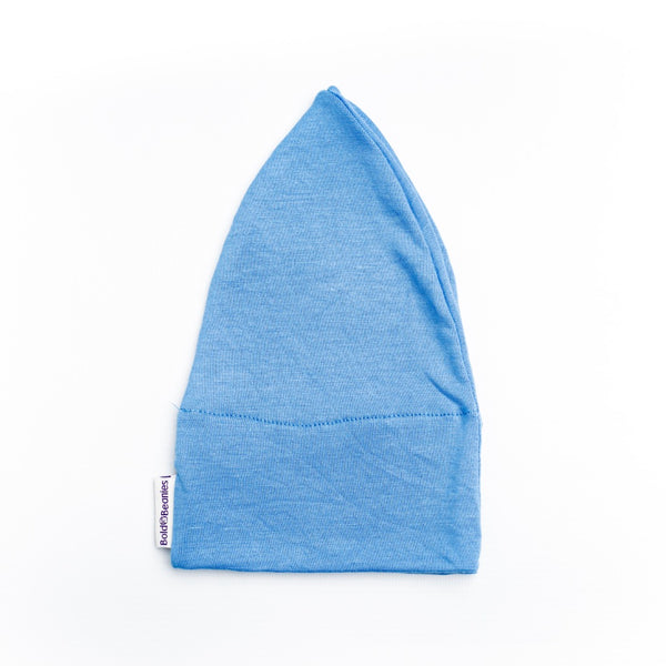 Blue Plain Men's Bold Beanies Hat Cancer Chemo Alopecia Cap Custom