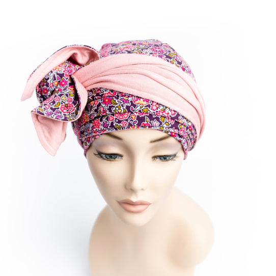 Liberty Print Pink Cancer Head Wrao